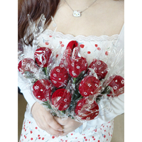 Boîte à Bijoux Fleur Rose Artificielle Zhihua, Emballage de Bague Flocage, Coffret Cadeau Romantique pour la Saint-Valentin