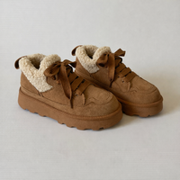 Bottes de neige à lacets pour femmes, dessus en daim de vache, doublure en fausse fourrure Teddy, semelle intérieure légère, plateforme antidérapante en TPR, semelle épaisse respirante