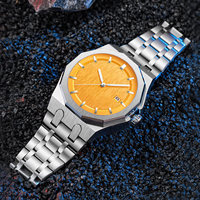 Montre pour homme avec lunette octogonale en acier inoxydable, cadran brossé, bracelet intégré, affichage de la date, montre-bracelet minimaliste