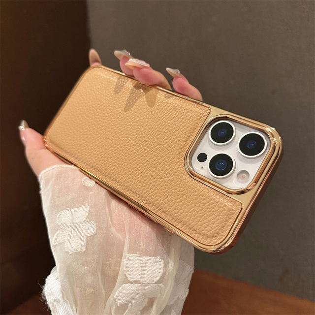 Luxury Electroplating Litchi Pattern PU Leather Phone Case for iPhone 17 Pro Max 16 15 14 Plus 13 12 11 Mobile Phone Cover