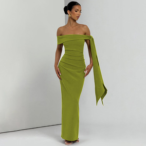 Vestido largo sin tirantes con lazo y cintura natural, transpirable, para la noche. - Product Image 2