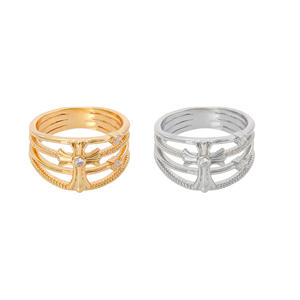 Wholesale Fashion Brass 14K Gold Plated Prong <b>Set</b> Stackable Textured Cubic Zircon Cross Statement Religious <b>Ring</b> Third Party - Product Image 4