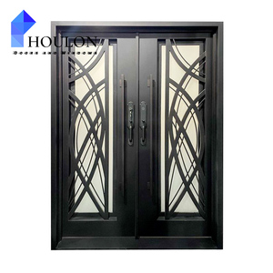 Portes <span class=keywords><strong>d</strong></span>'<span class=keywords><strong>entrée</strong></span> modernes en fer forgé noir, simples ou doubles, avec arche, pour maison, résistantes aux intempéries et sécurisées, style français - Product Image 3