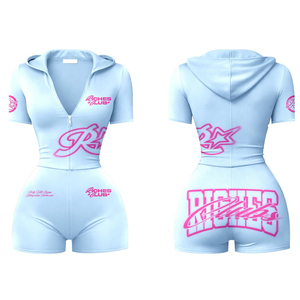 Ensemble décontracté deux pièces pour femme : crop top à capuche et short assorti, imprimé personnalisé, respirant, haute qualité, pour l'extérieur - Product Image 4