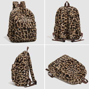 Ba lô nhỏ in họa tiết da báo caro giả lông thú, dùng cho du lịch, đi bộ đường dài, đi học, mùa đông, dành cho nữ và bé gái - Product Image 5