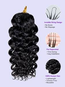 Extensiones de Cabello Humano con Ondas de Agua y Pluma, Sin Enredos, Sin Daños, Fácil Instalación, Reutilizables para Mujeres Negras - Product Image 6