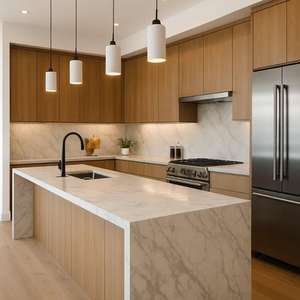 Кухонные шкафы из меламиновой фанеры на заказ, прочные, современные, со стеклянными дверцами, для проектов вилл, столовых и кухонь - Product Image 2