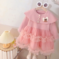 Robe de princesse pour bébé fille à manches longues, jupe moelleuse, douce, violette, à pois, en maille, robe rouge pour bébé fille