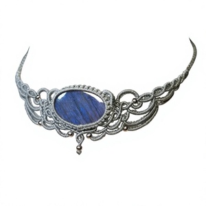Vintage Tibetan <b>Silver</b> Pendant Necklace With Oval Natural Stone Bezel Setting Antique <b>Silver</b> Plated Unisex Jewelry - Product Image 1