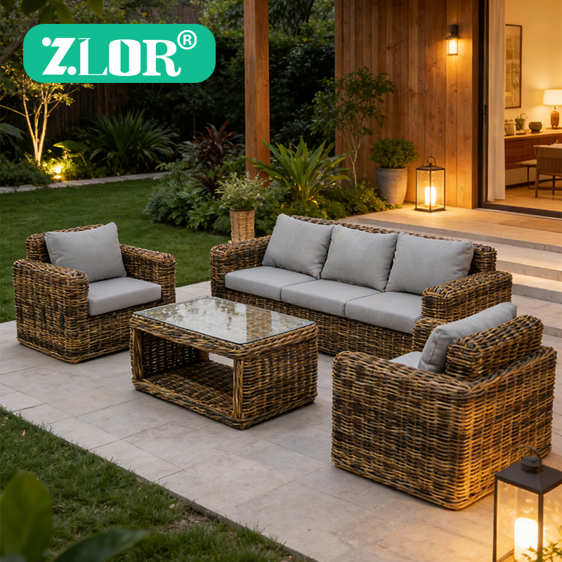 Outdoor Rattan Garden Sofa Set Modern PE Wicker Rattan Courtyard Hotel Patio Furniture Waterproof Durable Hot Selling