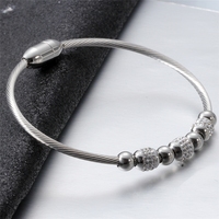 Pulsera de Lujo con Cuentas, Chapada en Oro, de Acero Inoxidable, con Cristales de Zirconia, Cierre Magnético, para Mujer