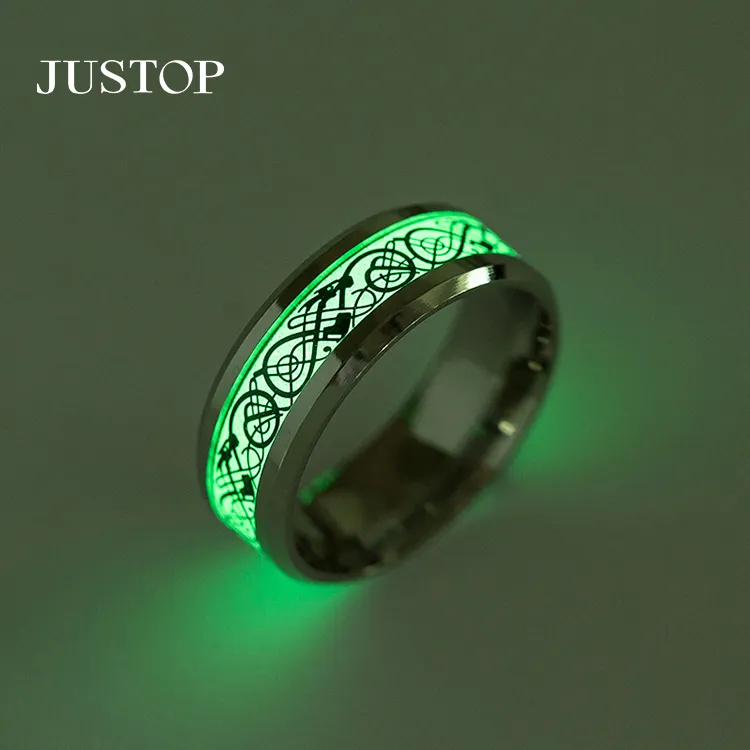 Vershal C2-1 Glow In The Dark Dragon Texture Male Silver Ring Polishing Stainless Steel Ring Man