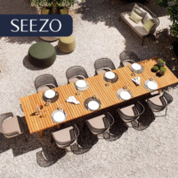 Ensemble de chaises de salle à manger de patio moderne, ensemble de table et de chaises de grande taille pour l'extérieur, ensemble de table de salle à manger en teck abordable, résistant aux intempéries, pour le jardin