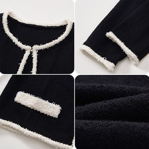 Pull-over tricoté à manches longues en coton mélangé noir pour femmes automne-hiver à la mode personnalisé - Product Image 3