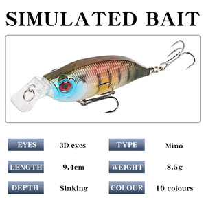 Ytqhxy Leurre Minnow 9,4 cm 8,5 g, leurre dur coulant avec Rattlespin pour la pêche au poisson mandarin, appâts de fond, 10 pièces - Product Image 5
