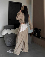 Ensemble survêtement coupe-vent personnalisé pour femme, 2 pièces, avec pantalon de survêtement court et sweat à capuche rayé, ensemble pantalon à cordon personnalisé