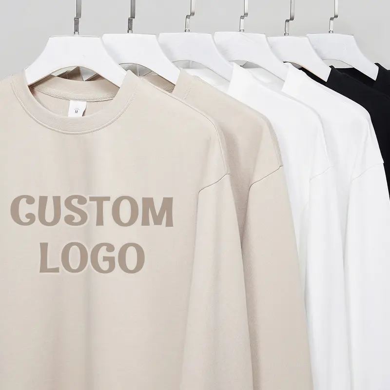 Übergroße hochwertige Drop-Shoulder Schwere Baumwolle Großhandel individuelles Logo Herren Rundhalsausschnitt Sweatshirts langärmeliges T-Shirt