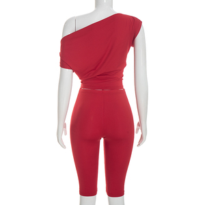Viviblook D26ST276 Ensemble Automne Femme Nouveaux Tenues Couleur Unie Haut Court à Épaules Dénudées Manches Courtes et Pantalon Cropped Deux Pièces - Product Image 6