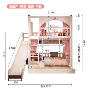 Js Đồ Nội Thất Thiết Kế Mới Trẻ Em Nhà Công Chúa Giường Đôi Đồ Nội Thất Phòng Ngủ Trẻ Em Bằng Gỗ Nữ Hoàng Giường Với Trượt Và Lưu Trữ Cầu Thang - Product Image 3