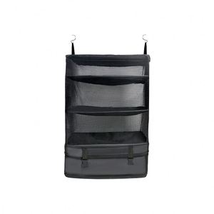Organisateur de rangement suspendu en maille noire avec 3 étagères et poche inférieure zippée pour placard - Product Image 1