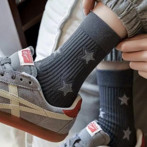 Women's Crew <b>Socks</b> With Star Design High Elastic Mid Calf Casual Sports <b>Socks</b> Breathable Daily Wear - Product Image 1