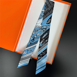 Pañuelo de Seda Satinado Largo y Delgado con Patrón de Cadena de Lujo para Mujer, Bandas para el Cabello, Corbata para el Cuello, Cinturón, Diadema - Product Image 6