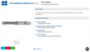 OEM, pour trous traversants et matériaux multiples, taraud à pointe spirale HSS OSG GP-POT 105, 1/4-20 UNC H3 4P PLUG, revêtement TiCN, oxyde de vapeur - Product Image 2