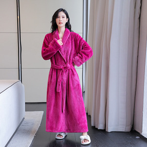 Pigiama in Flanella di Lusso per <span class=keywords><strong>Donna</strong></span> con Vestaglia, Chiusura con Coulisse, Taglie Forti, per Hotel e SPA, Autunno Inverno, <span class=keywords><strong>Camicia</strong></span> <span class=keywords><strong>da</strong></span> <span class=keywords><strong>Notte</strong></span> Lunga e Spessa - Product Image 3