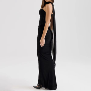 Solid Elegant Ruched Mesh Fitted Bodycon <strong>Dress</strong> for Women Strapless Corsage <strong>Bridesmaids</strong> Maxi Length 4XL Size Natural Waistline - Product Image 3