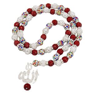 Kalung Rantai Rosario ZDR2502 Islami dengan Manik-Manik Rhinestone Multi-Warna 10 mm dan Liontin <span class=keywords><strong>Allah</strong></span> Perak untuk Doa Muslim - Product Image 1