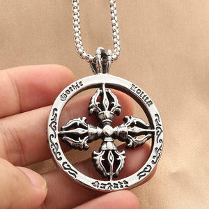 Stainless Steel <b>Cross</b> Pendant Necklace Men's Retro Punk Geometric Hollow Design 280389 - Product Image 4