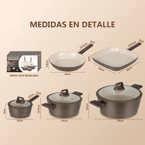 Modern <b>Ceramic</b> Marble Coated Pot <b>Pan</b> Glass Lids Bakelite Handles Non-Stick Forged Aluminum Cookware Set Gas Induction Ready Oven - Product Image 2