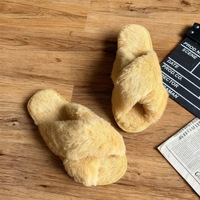 Chaussons d'intérieur pour femmes, en fausse fourrure moelleuse, à bout ouvert, à lanières croisées, antidérapants, confortables, à semelle épaisse, pour l'hiver et le quotidien
