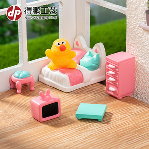 Ensemble de meubles miniatures Dp, échelle 1:12, style dessin animé, décoration de maison de poupée en résine, série rose - Product Image 2