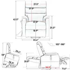 CJSmart Home Power Lift silla reclinable para ancianos reposacabezas Power Lumbar Support Lay Flat silla reclinable