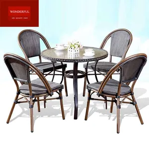 Diskon besar kafe bambu taman furnitur teslin aluminium set kursi dan meja makan