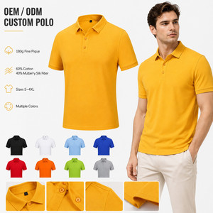 Polo de Piqué de Seda y Algodón Morera para Hombre, 180G, con Logotipo Personalizado, Suave, Transpirable, Premium, Venta al Por Mayor, Tallas S-4XL, Color Ámbar Dorado - Product Image 1