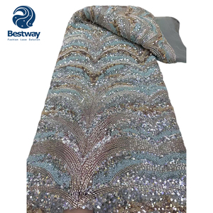Bestway noir broderie dentelle tissu perles avec paillettes <span class=keywords><strong>afrique</strong></span> dentelle brodé maille dentelle tissu pour la fête - Product Image 3