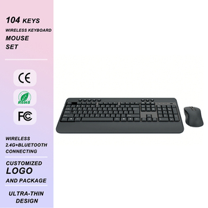 Ensemble <span class=keywords><strong>clavier</strong></span> et <span class=keywords><strong>souris</strong></span> sans <span class=keywords><strong>fil</strong></span> ergonomique pour jeux, design ultra fin, 2,4 GHz, 104 touches, touches multimédias programmables, portée de 10 m - Product Image 1