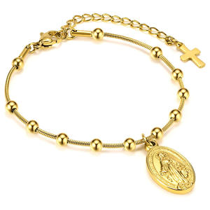 도매 패션 묵주 금도금 스테인리스 스틸 종교 십자가 성모 마리아 기도 팔찌 여성 및 소녀용 주얼리 - Product Image 1