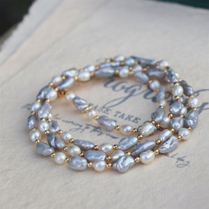 Collar barroco francés vintage con perlas de agua dulce de doble tono gris chapado en oro minimalista Royalcore joyería elegante real - Product Image 1