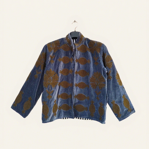 Manteau en velours à col mandarin, manches longues, motif floral brodé à la main, vêtement d'extérieur d'automne, style décontracté pour femmes adultes - Product Image 1