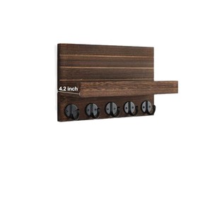 Wooden Wall-Mounted Storage Rack With Large <b>Hooks</b> And Deep <b>Shelf</b> For Entryway Key And Household Items - Product Image 2