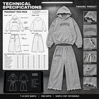 Ensemble sweat à capuche gris délavé et pantalon de jogging décontracté sur mesure OEM avec détails déchirés pour la mode urbaine et la vente au détail