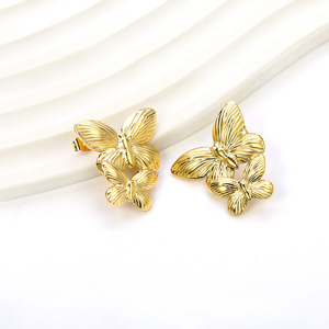 Butterfly <b>Titanium</b> Steel <b>Stud</b> Earrings Gold Color For Women Party Fashion Jewelry - Product Image 1