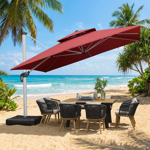 Grand <span class=keywords><strong>parasol</strong></span> moderne anti-<span class=keywords><strong>UV</strong></span> à double toit carré rouge avec manivelle pour extérieur et plage - Product Image 2