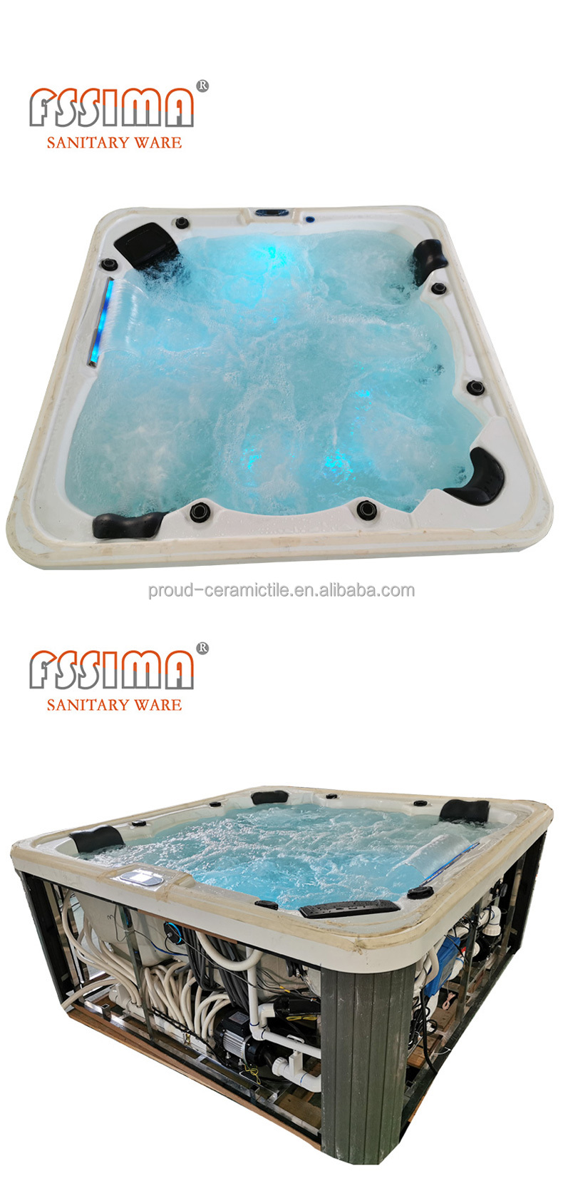 Outdoor Family Air Jet Bathtub 5 - 6 Person SPA Hot Tub Freestanding Massage Bathtub