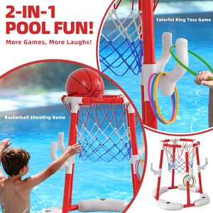 2 in 1 Pool Basketball Hoop Set <b>Floating</b> Ground Water Game <b>Inflatable</b> Sports Toy with Balls Rings Pump for Kids Adults Party - Product Image 3