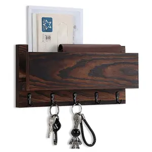 Heavy burnt color solid wood mail sort rack wooden key storage holder