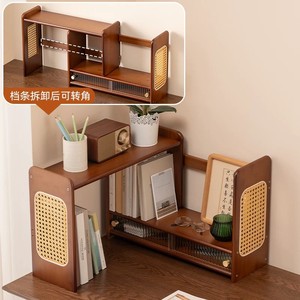 Extendable Bamboo <b>Desktop</b> Bookshelf Multi Layer Minimalist Storage Rack Office Organizer Corner <b>Shelf</b> Adjustable Standing Type - Product Image 2